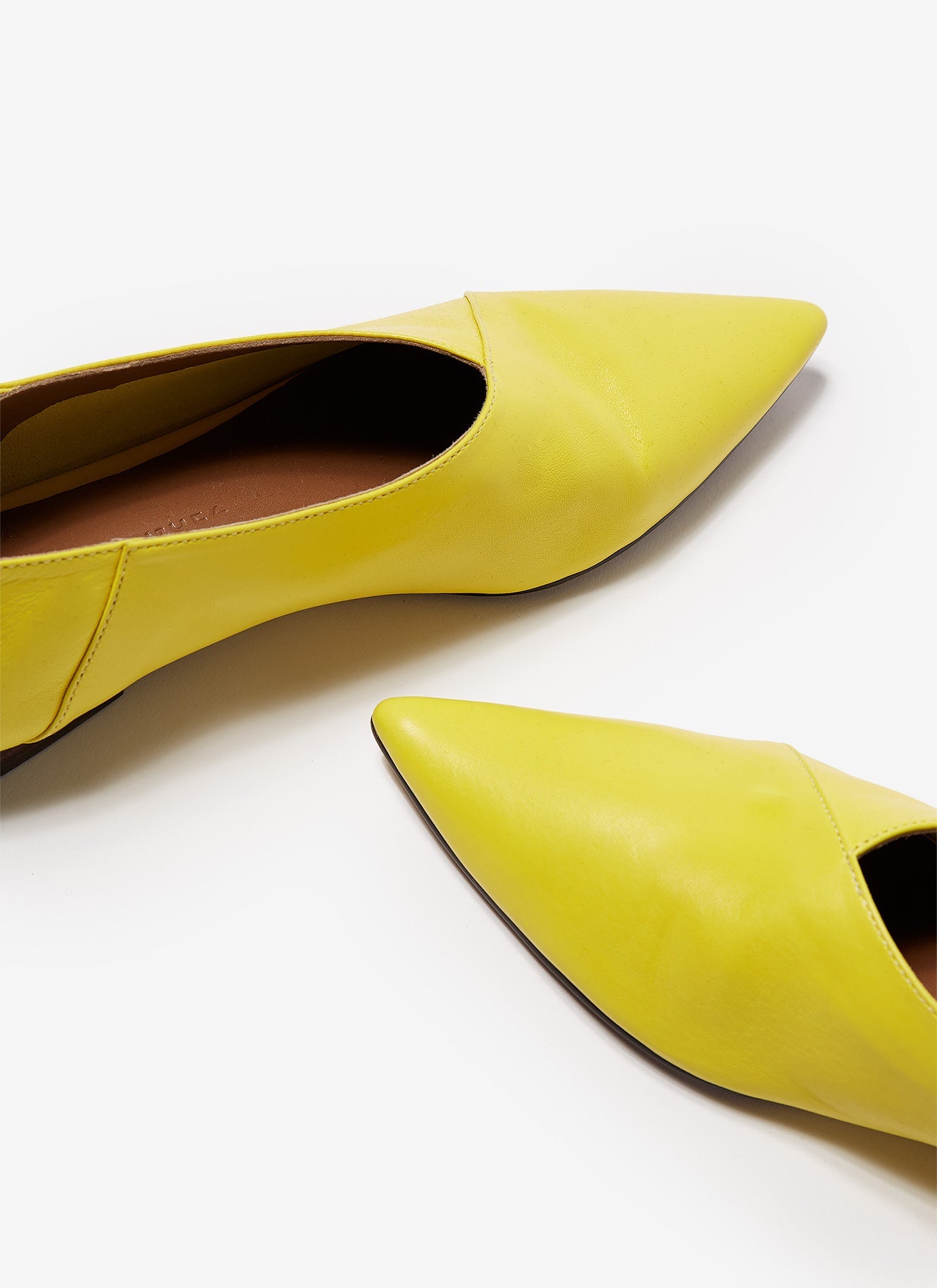 Yellow Leather Flats With Collapsible Heel