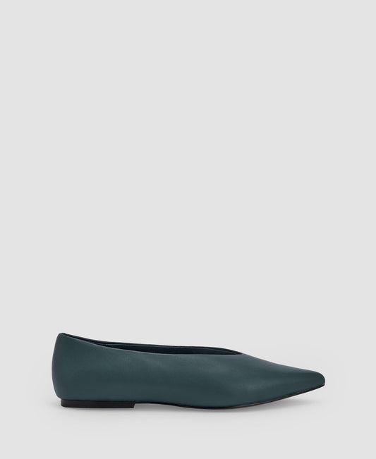 Petrol Blue Caprine Leather Ballet Flats