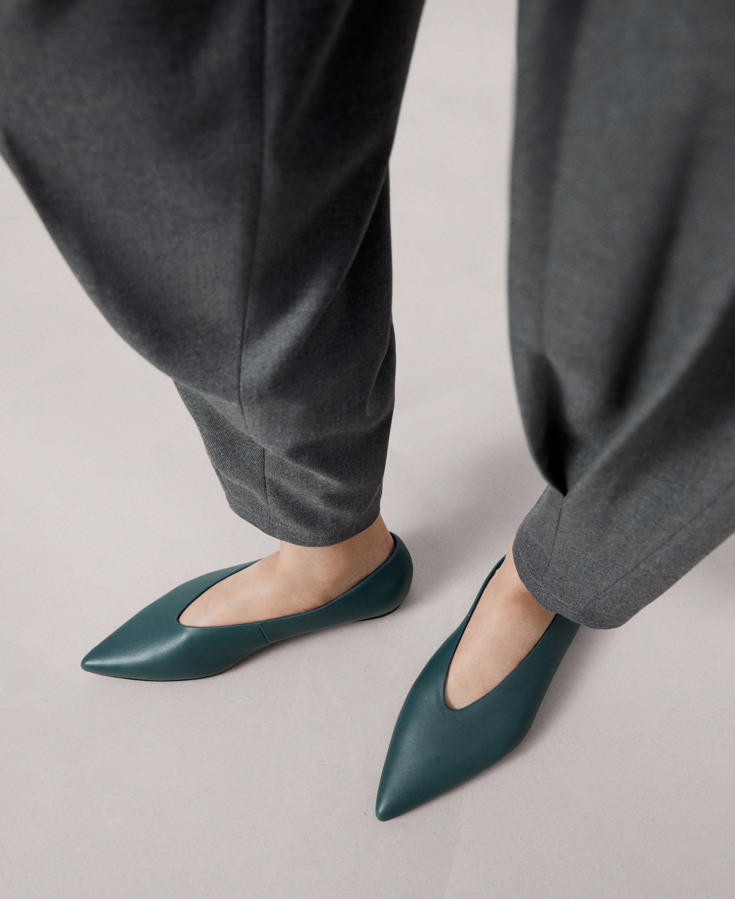 Petrol Blue Caprine Leather Ballet Flats