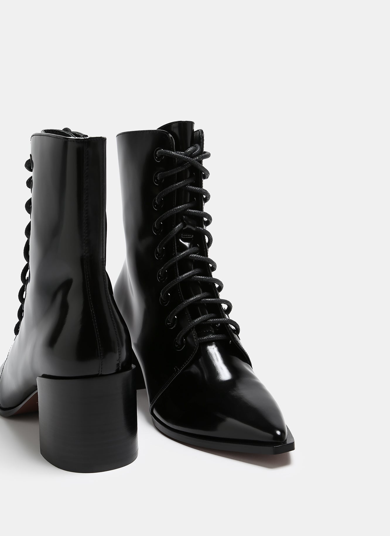 Black Patent Leather Lace-Up Ankle Boots