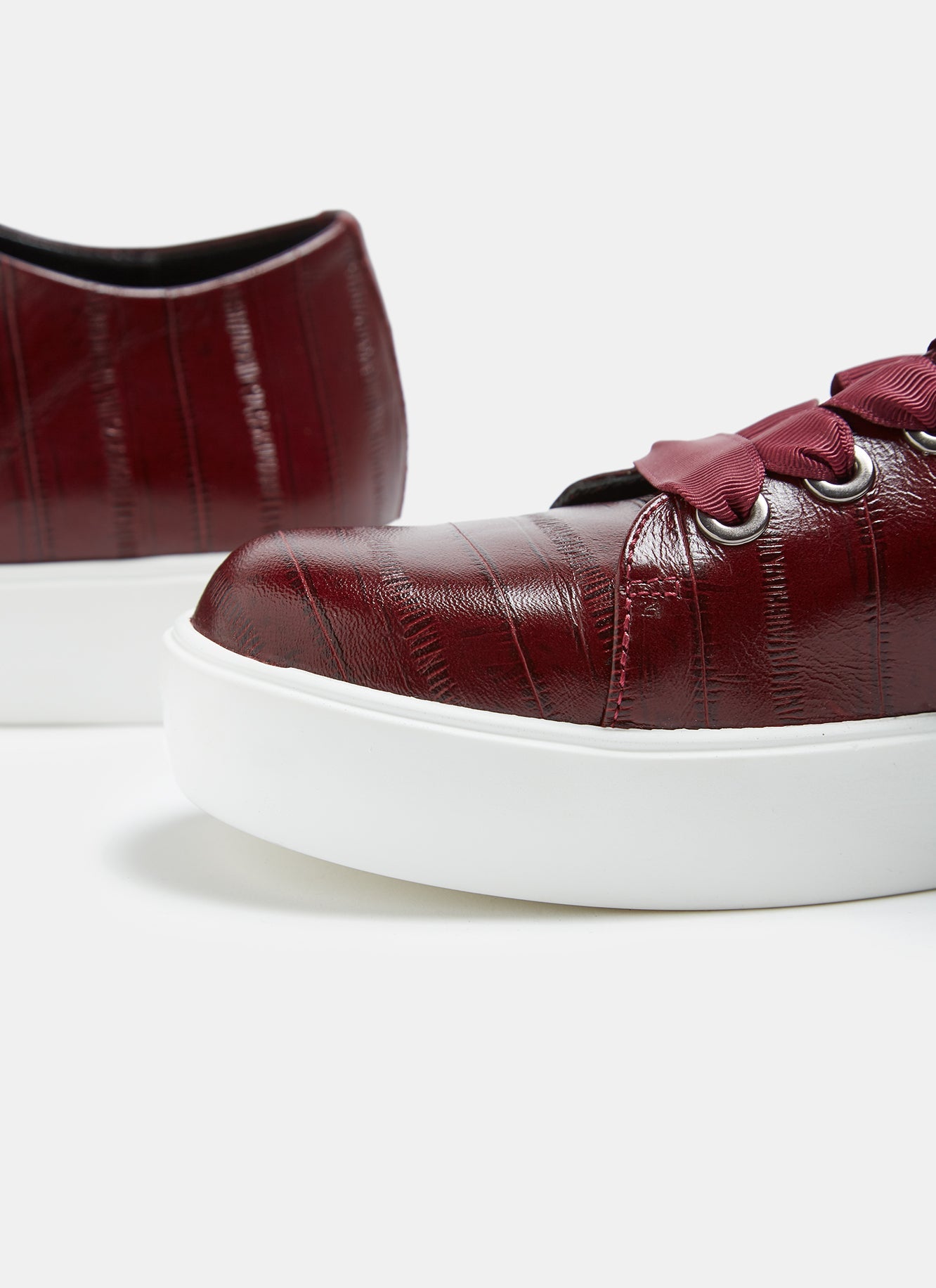 Burgundy Embossed Leather Sneakers