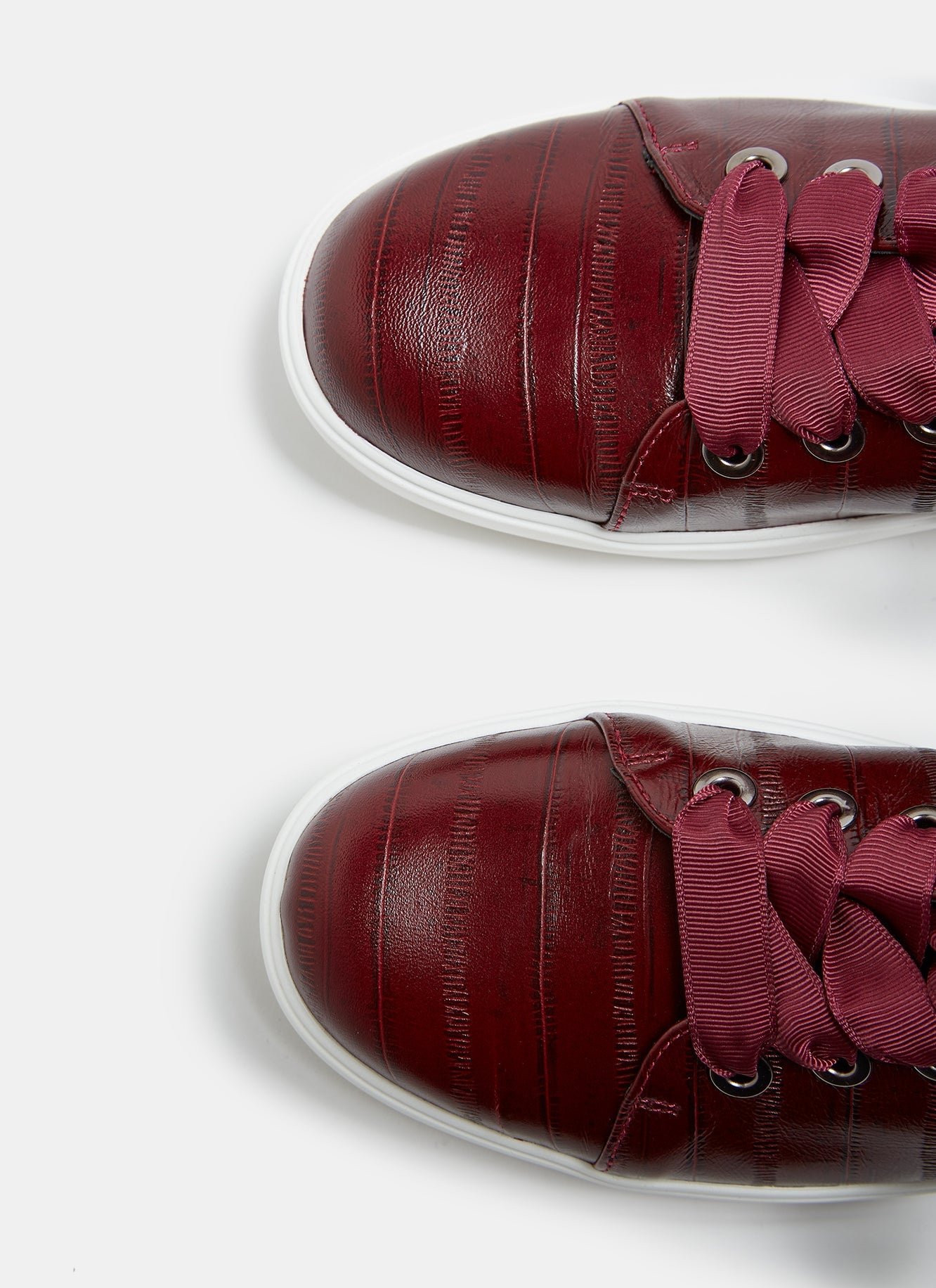 Burgundy Embossed Leather Sneakers