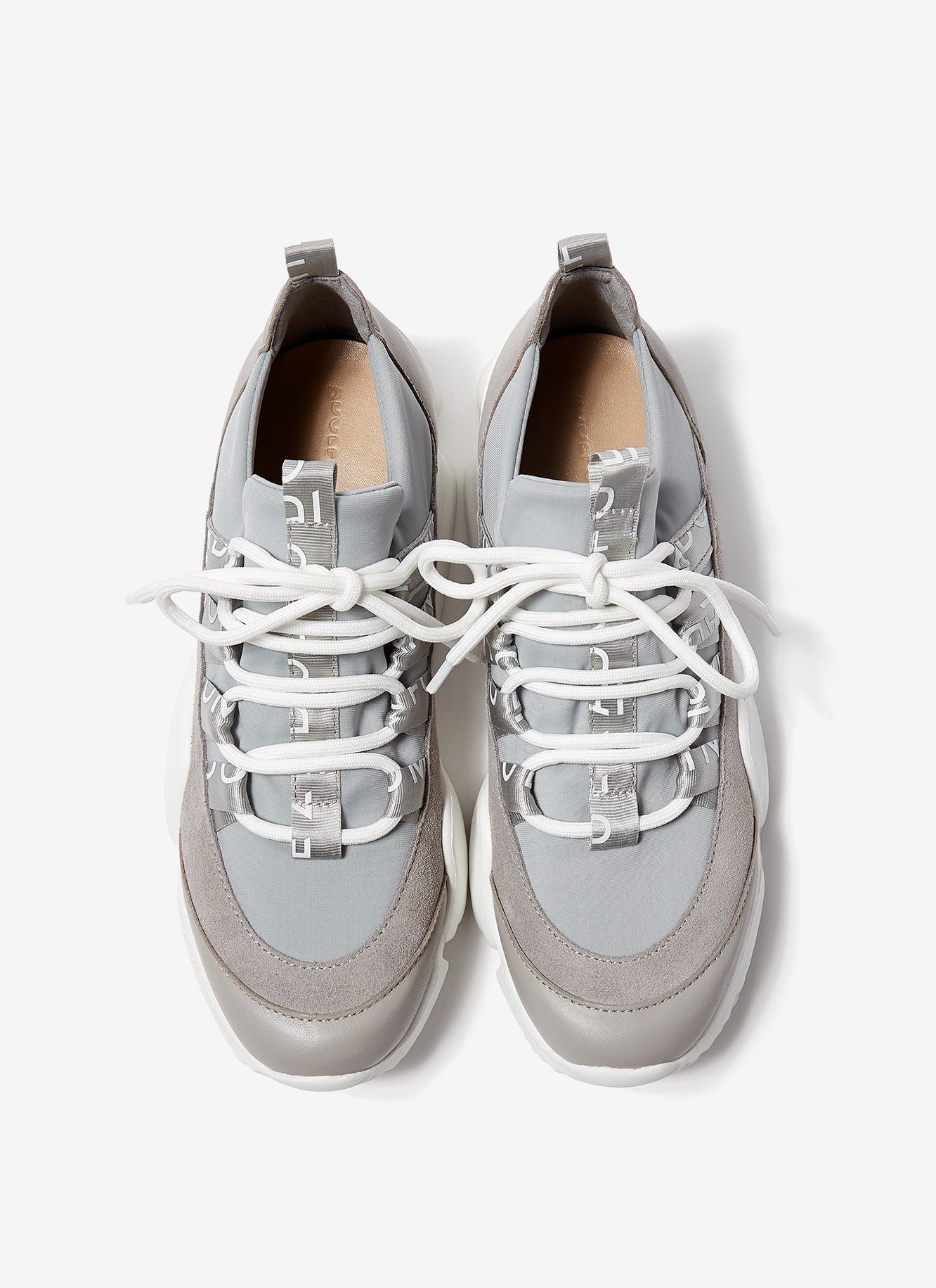 Grey Lace-Up Logoed Sneakers