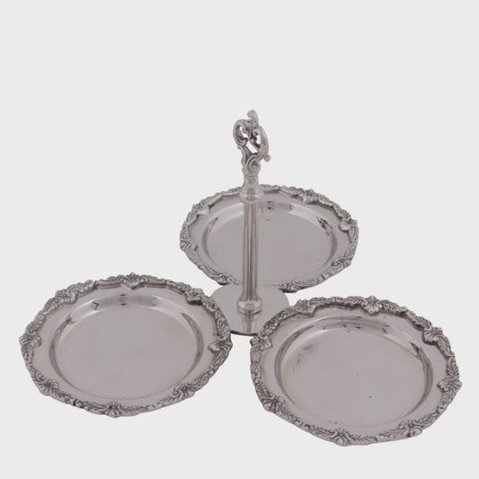 Silver Brass Tableware Tray - Set of 3 (14x23x23 cm)