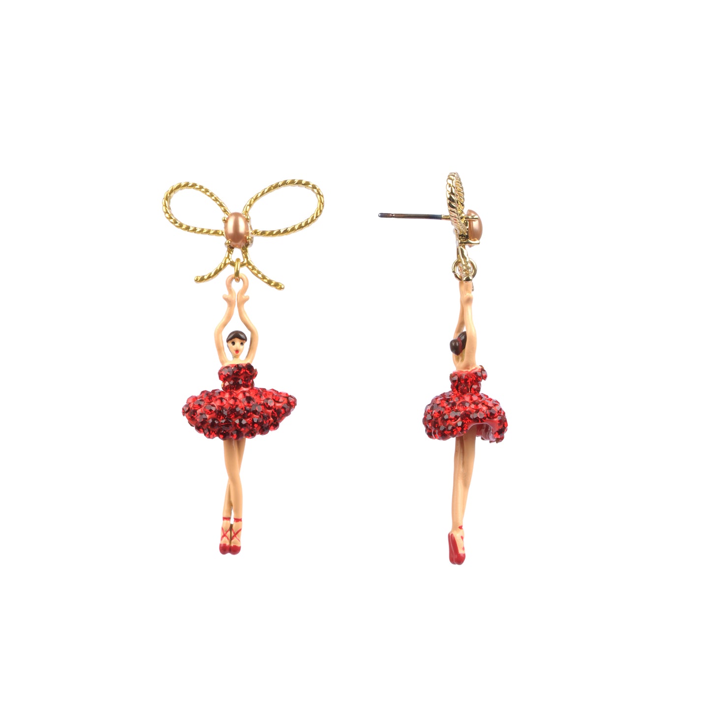 Pas de Deux Lux Ballerina W/Knot Red Earrings