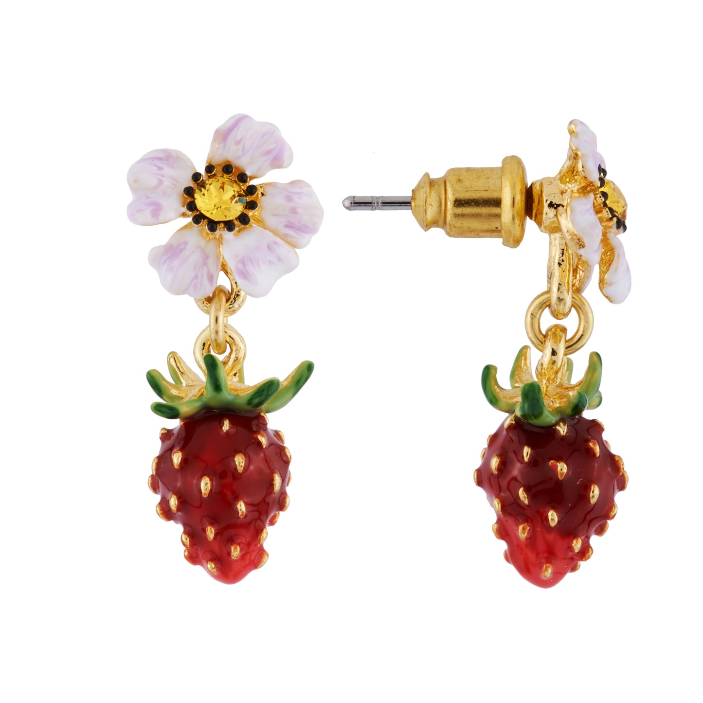 Small Strawberry And White Flower Earrings | AHPO1021