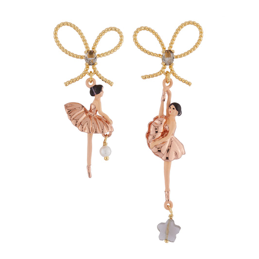 Asymmetric Pas de Deux With Knot Pink Gold Earrings | AIDD108C/2