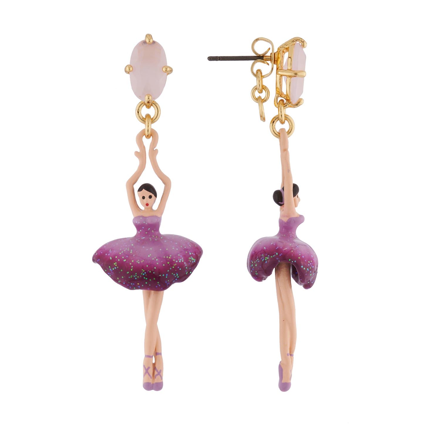 Asymmetric Pas de Deux Faceted Crystal Gradient Plum Earrings | AIDD115C/1