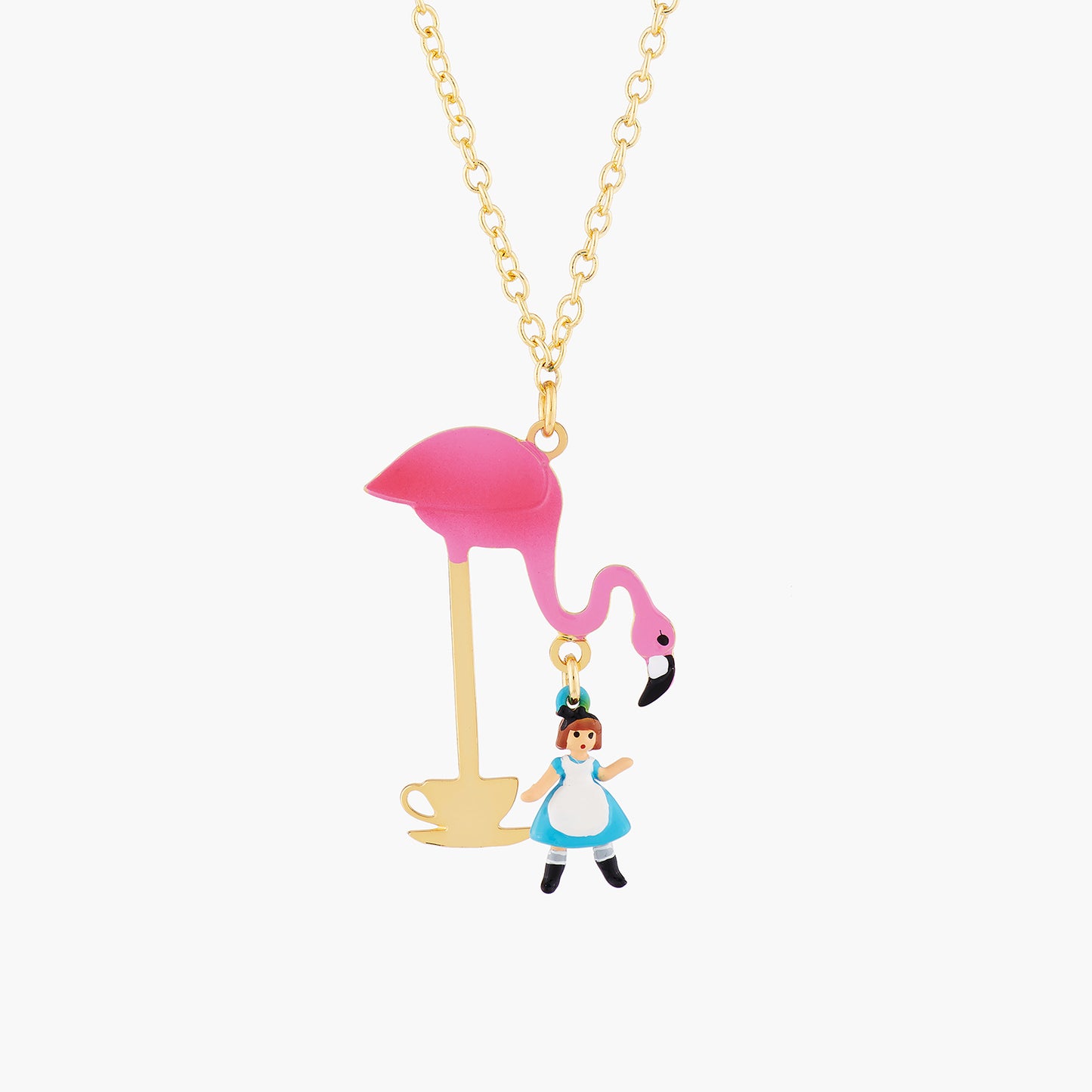 Alice's Tea Time With Flamingo Pendant Necklace | AMAL3061