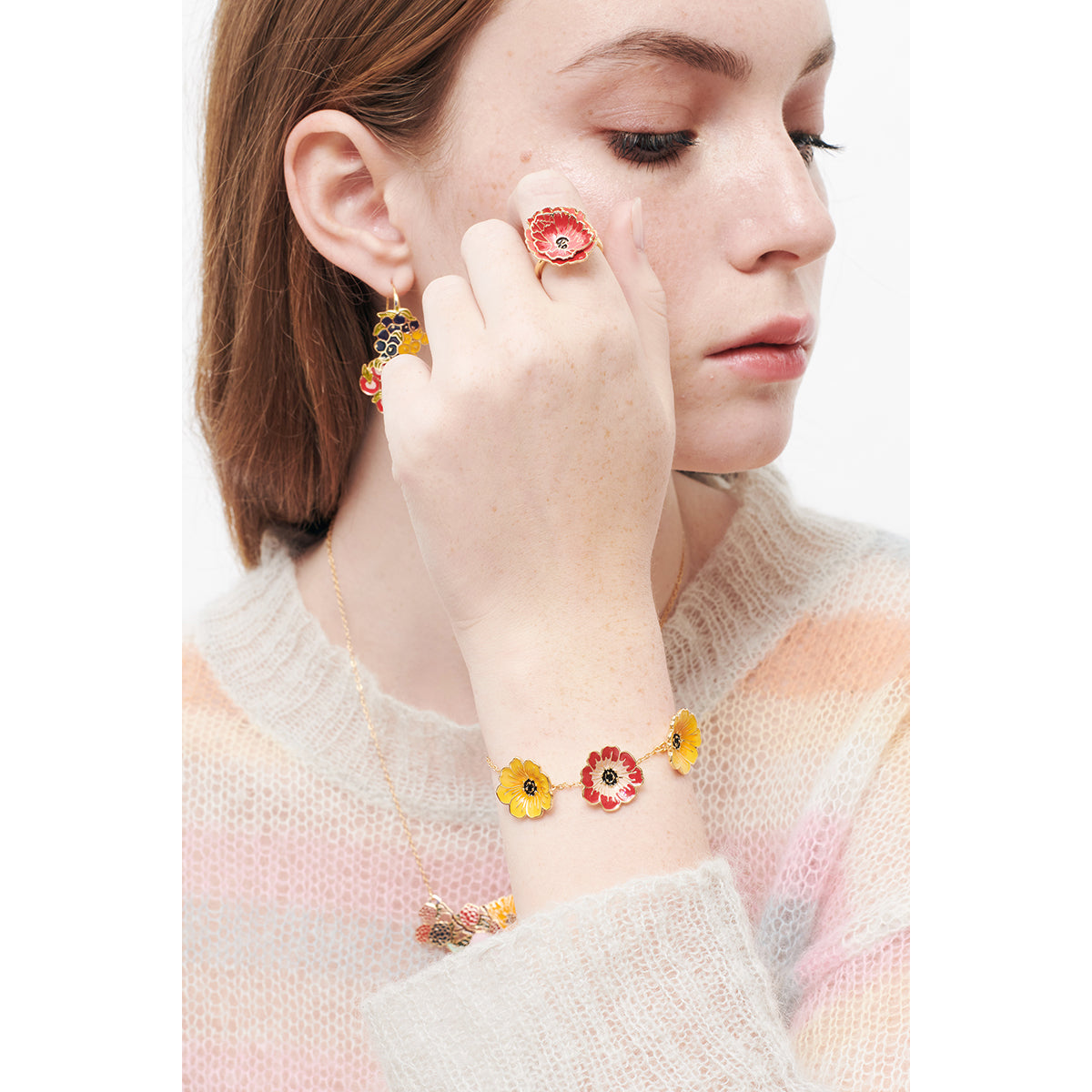 Yellow And Chocolate Cosmos Thin Bracelet | AMBE2021