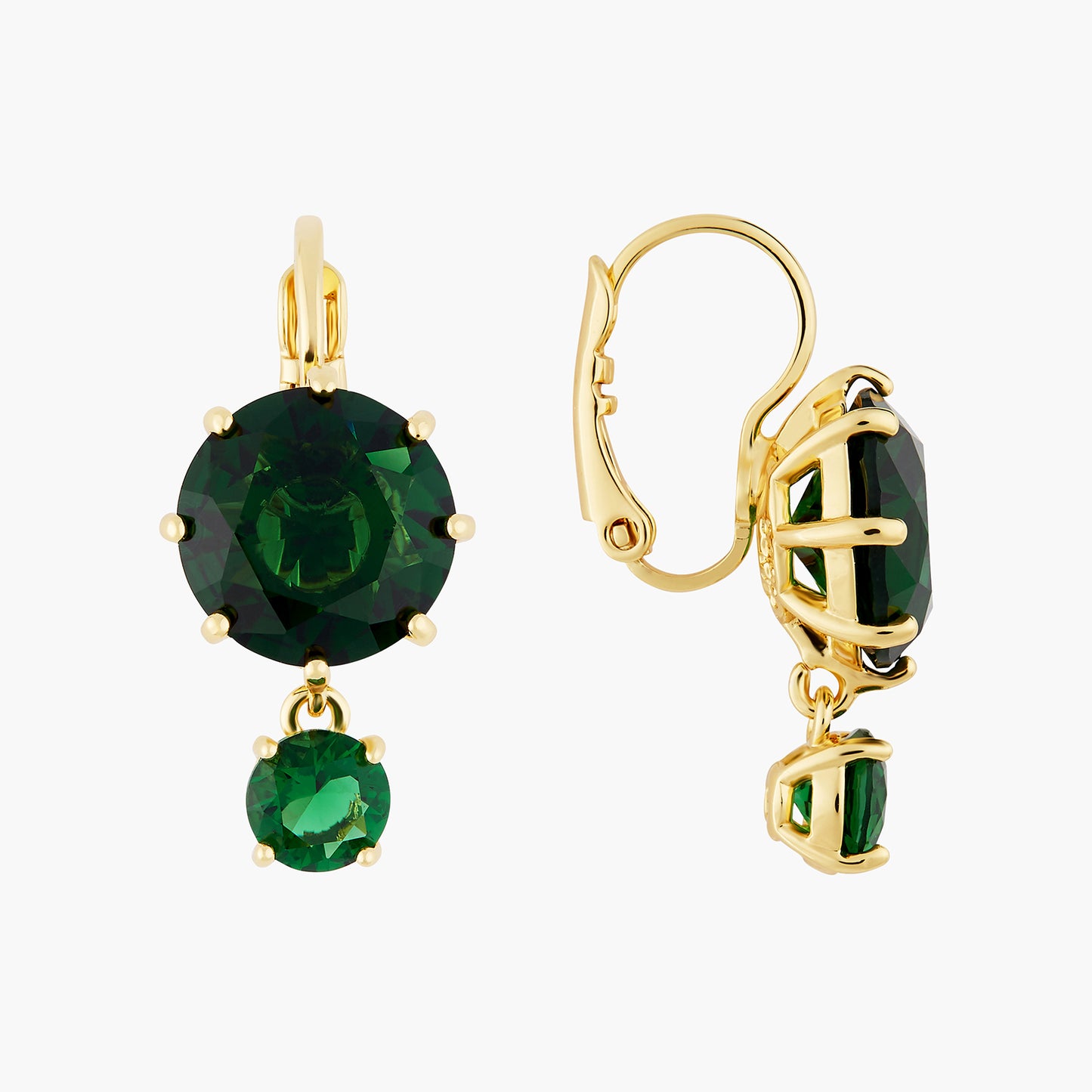 Emerald Green Round Stones Diamantine Earrings | AOLD1261