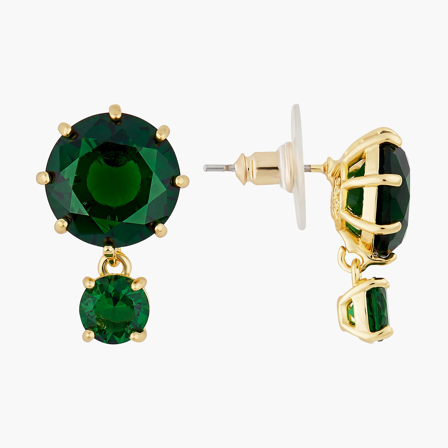 Emerald Green Round Stones Diamantine Earrings | AOLD1261