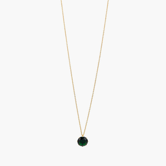 Emerald Green Round Stone Diamantine Long Necklace | AOLD3331