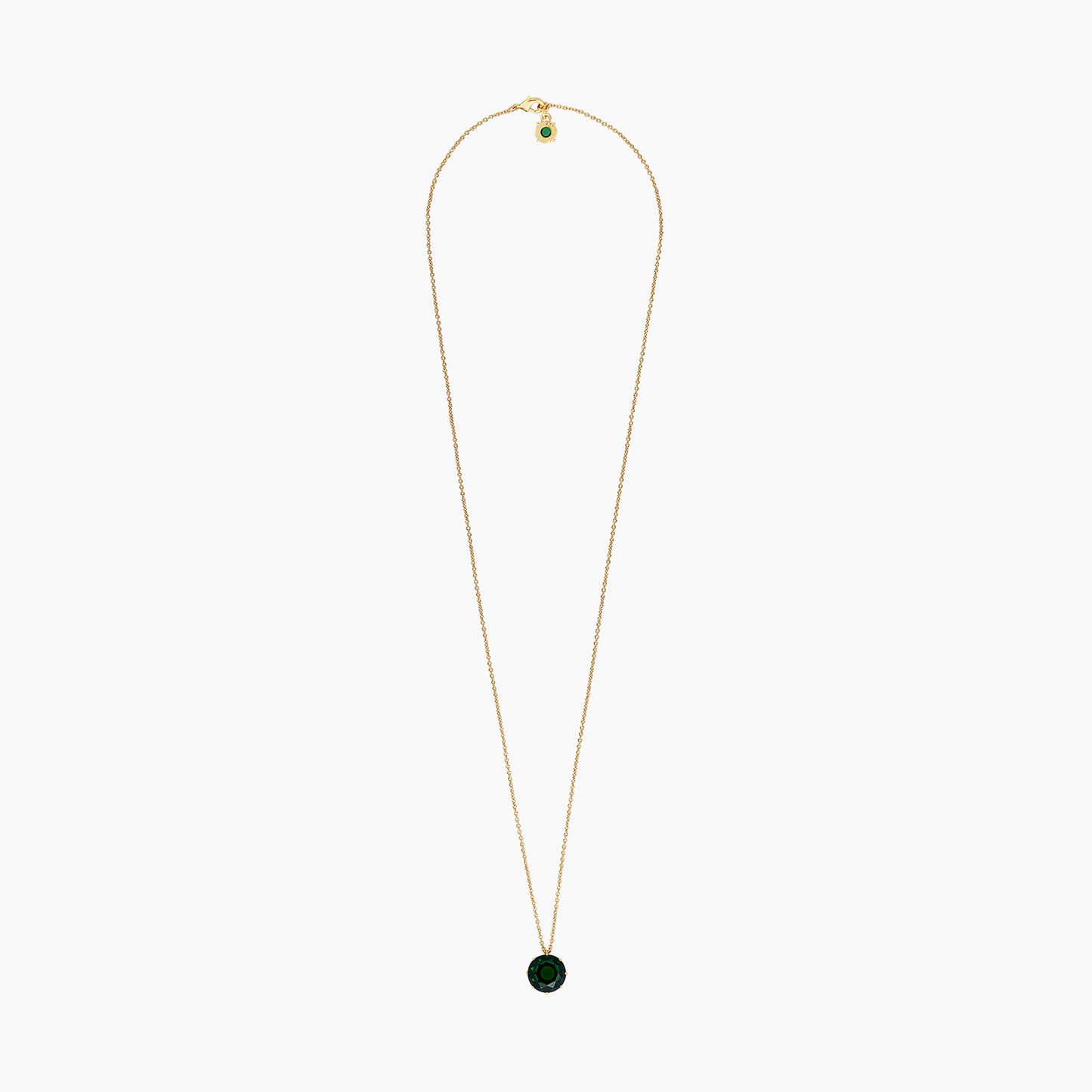 Emerald Green Round Stone Diamantine Long Necklace | AOLD3331