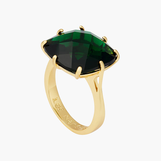 Emerald Green Square Stone Diamantine Solitaire Ring | AOLD6021