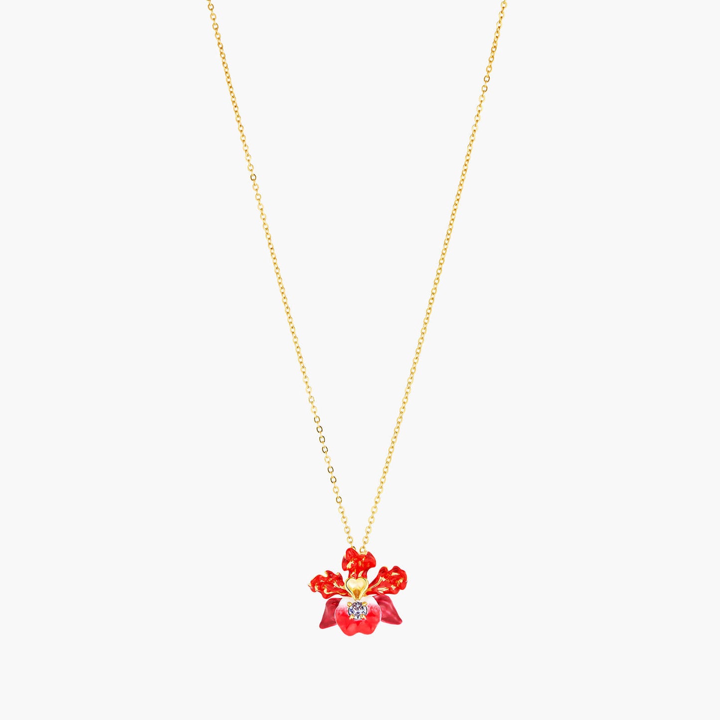 Exotic Orchid Flowers And Faceted Crystal Pendant Necklace | AOOC3061
