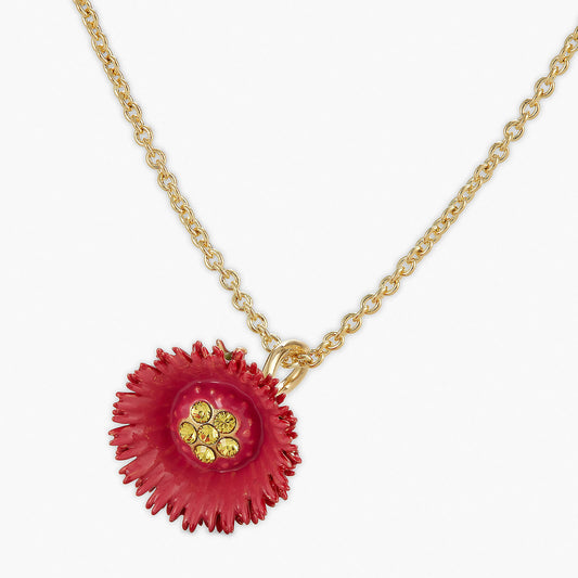 Red Flower And Cut Crystal Pendant Necklace | APCP3101