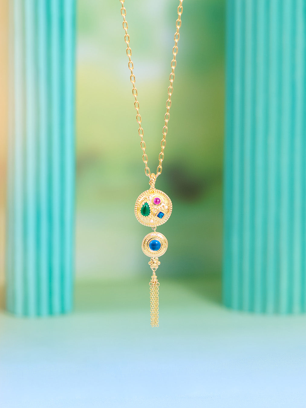 Coloured Stones Fine Medallion Necklace | APJS3021
