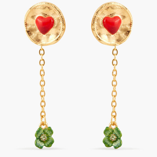 Clover And Heart Dangling Earrings | APLA1071