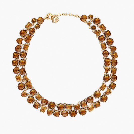 Golden Brown Diamantine Luxurious Two Row Necklace | APLD3551