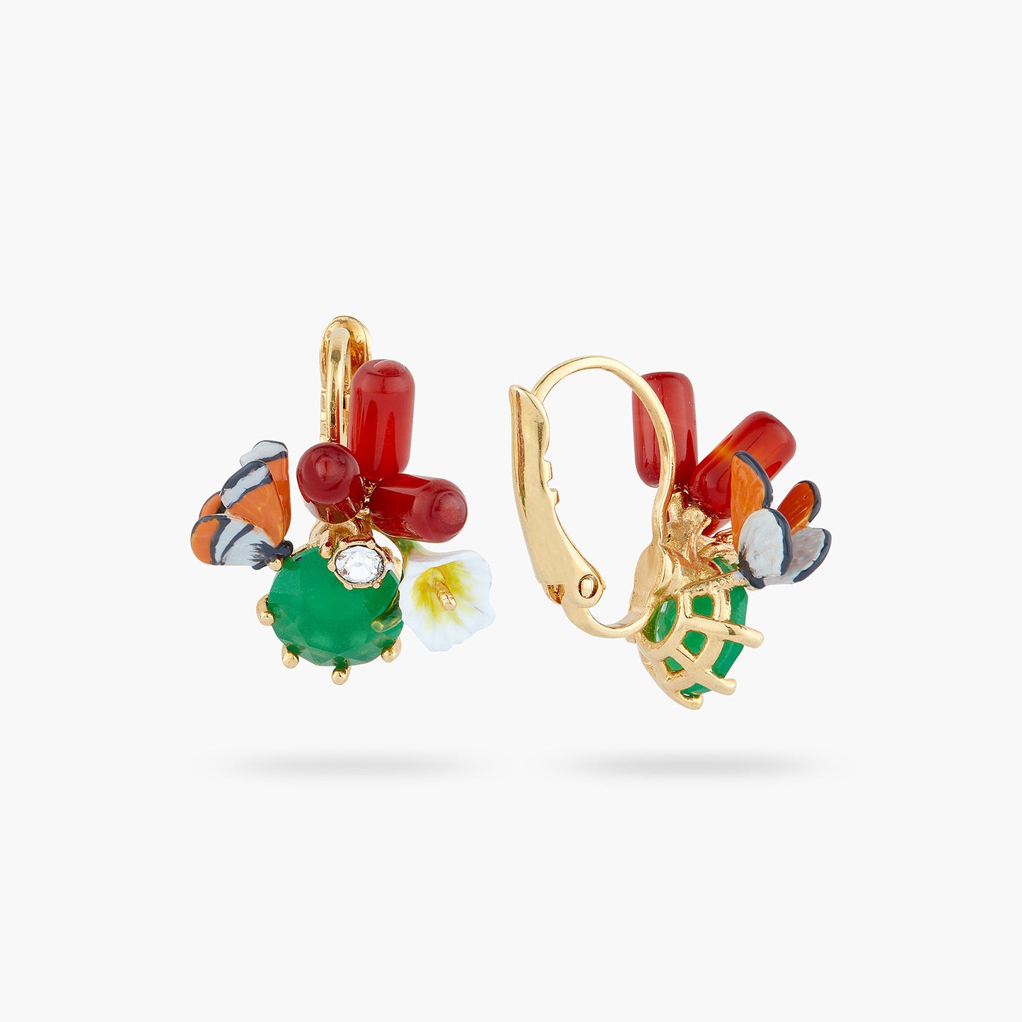 Monarch Butterfly And Green Stone Sleeper Earrings | AQJF1031