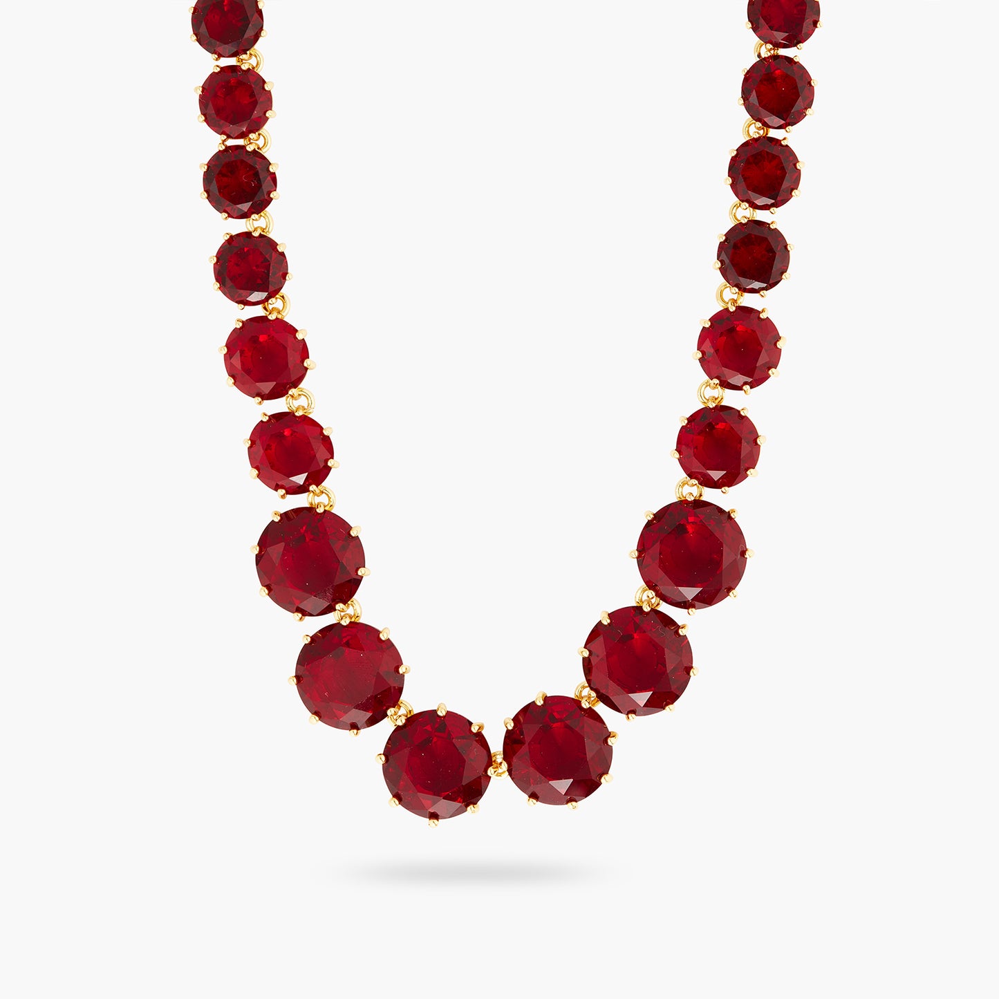 Garnet Red Diamantine Round Stone Long Necklace | AQLD3511