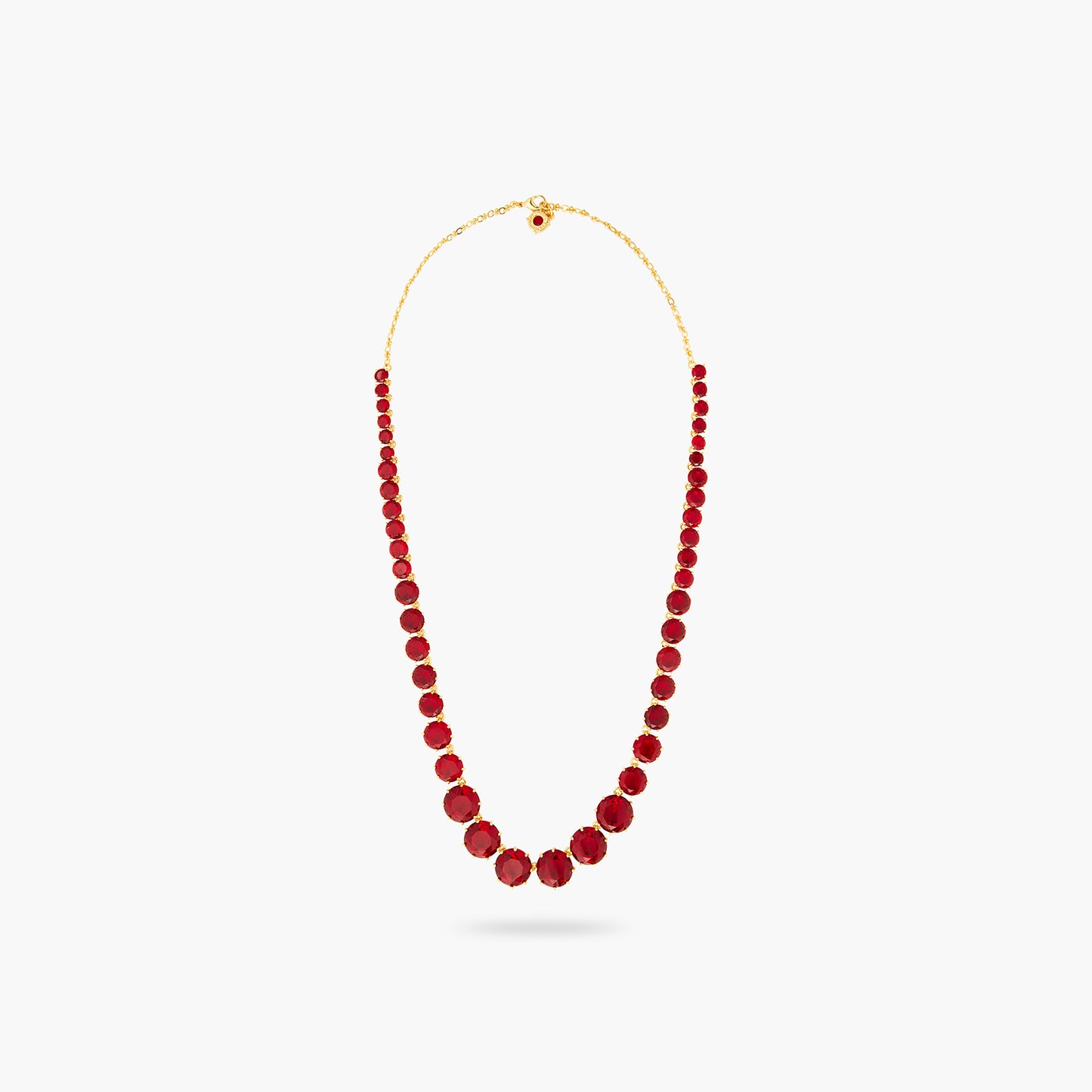 Garnet Red Diamantine Round Stone Long Necklace | AQLD3511