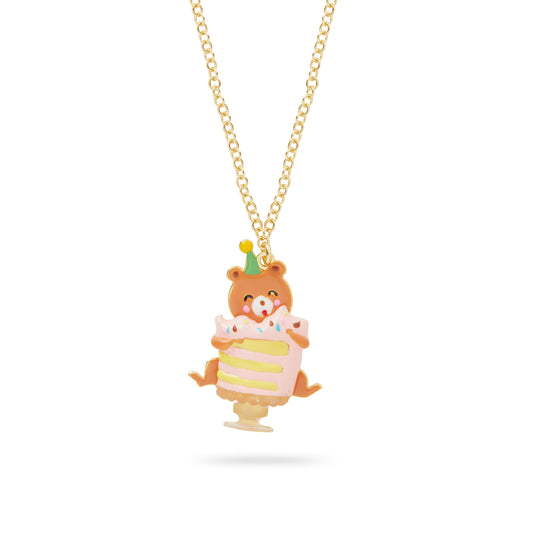 Cuddly bear and birthday cake pendant necklace | AQPP3021