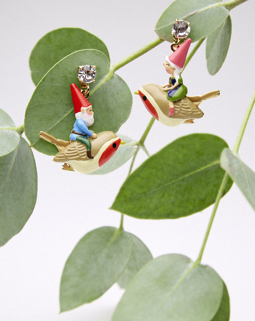 Garden Gnome And Bird Asymmetrical Earrings | ARCP1041