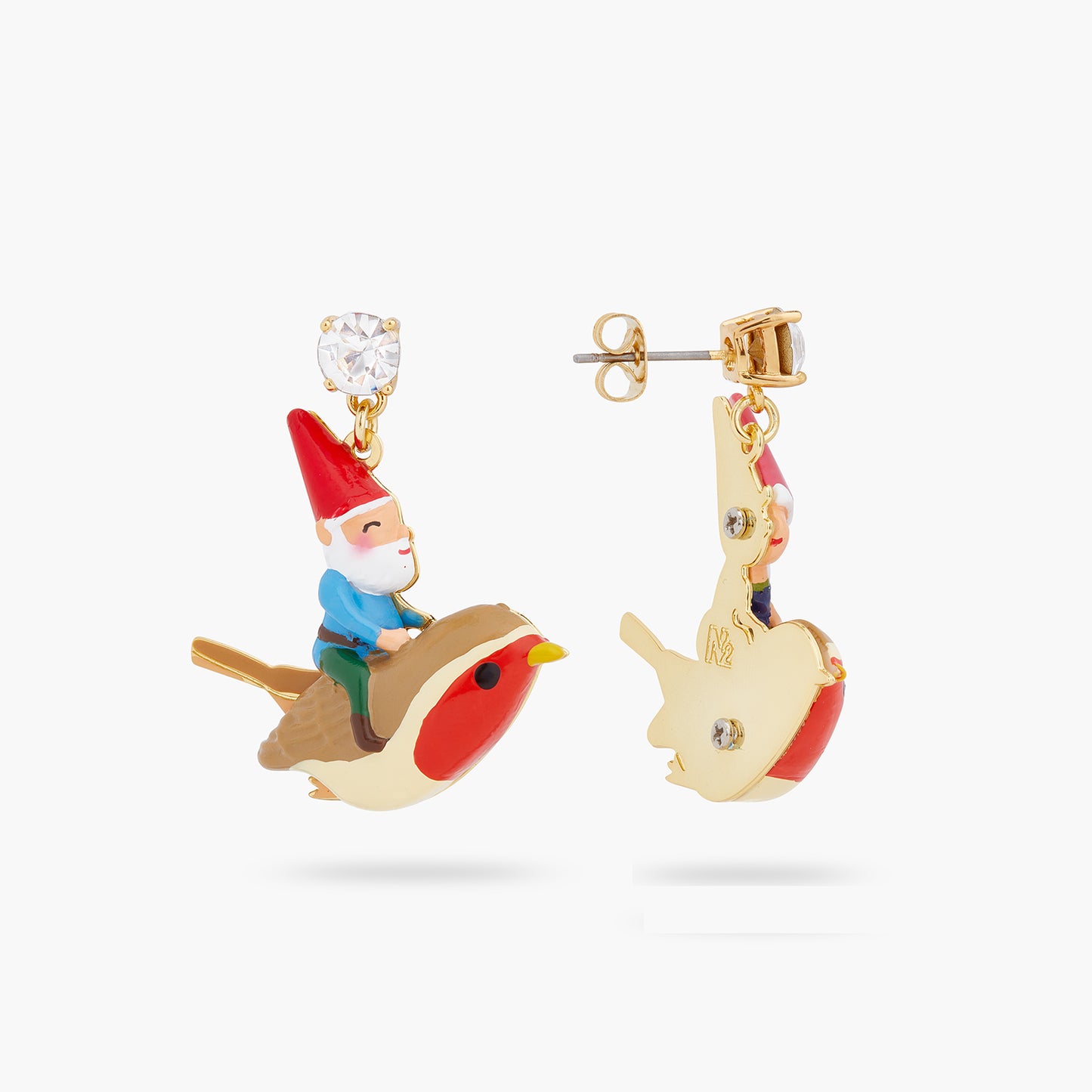 Garden Gnome And Bird Asymmetrical Earrings | ARCP1041