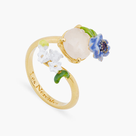 Rose Quartz And Floral Composition Adjustable Ring | ARPF6021