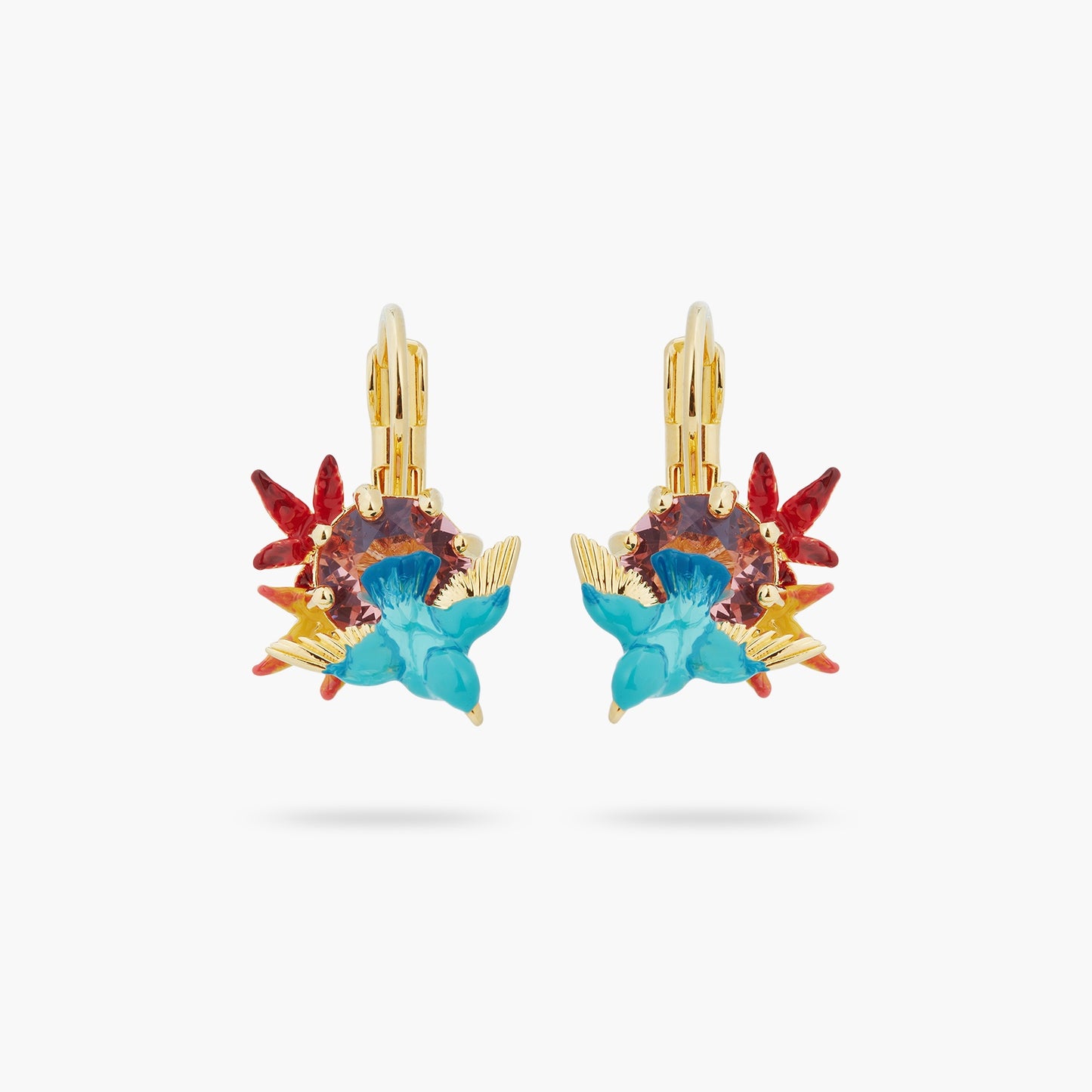 Kingfisher, Maple Leaf And Round Stone Earrings | ASPL1051