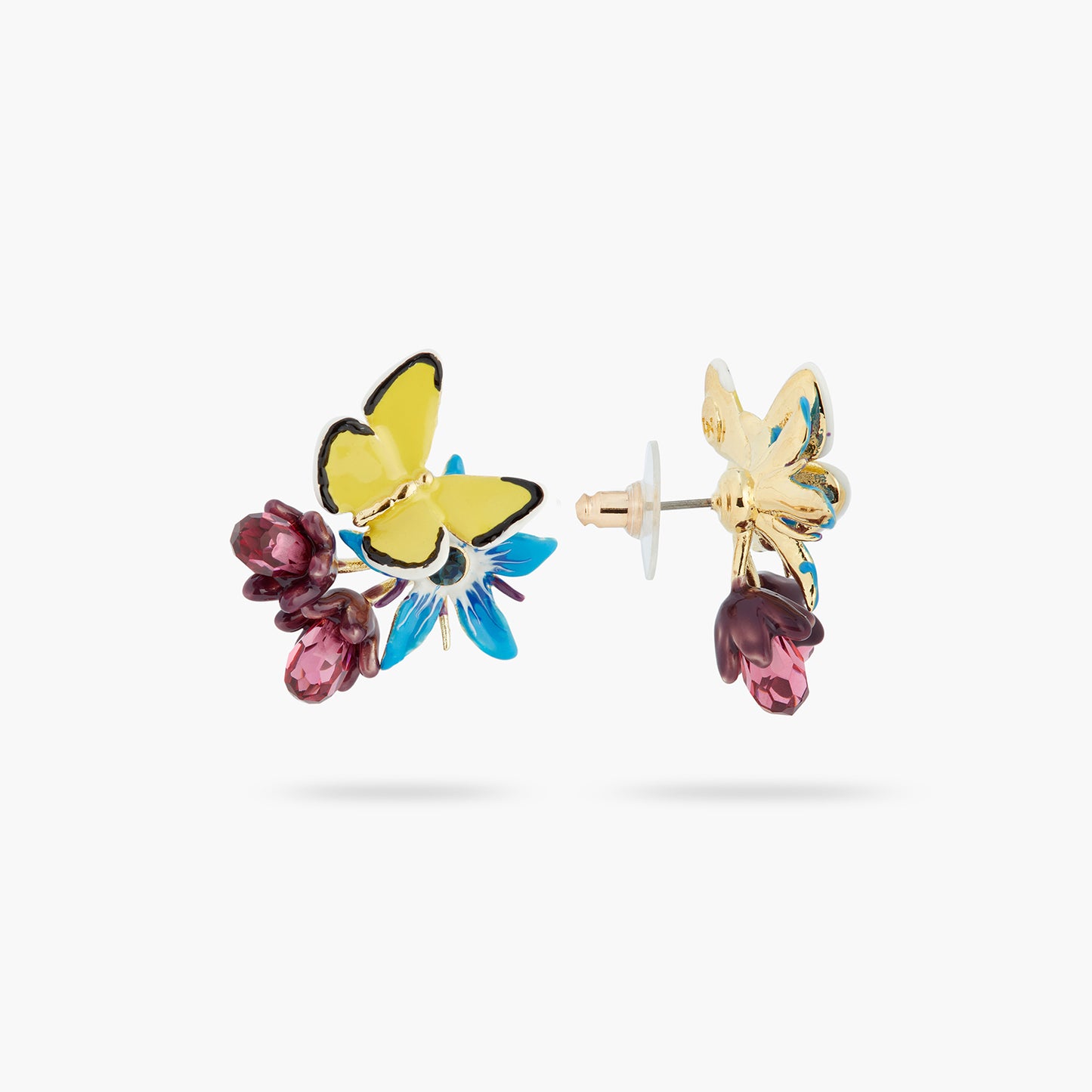 Blue Flower And Yellow Butterfly Earrings | ASPO1021
