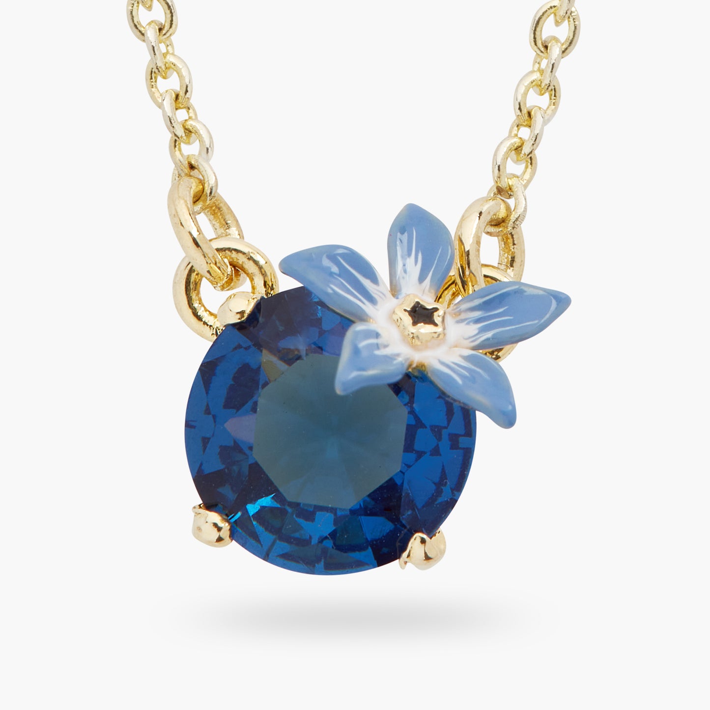 Blue Flower And Round Faceted Glass Pendant Necklace | ASPO3061