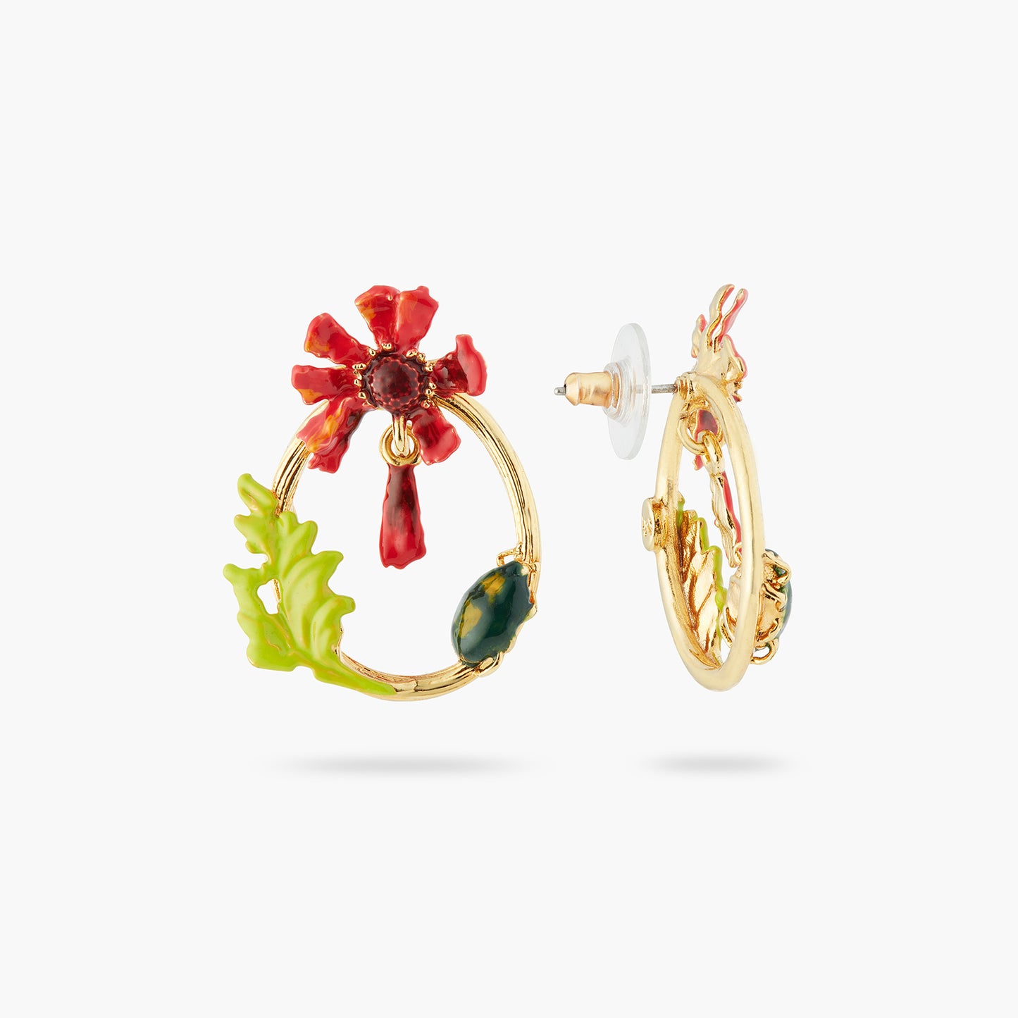 Ephemeral Flower And Scarab Beetle Hoop Earrings | ASTM1131