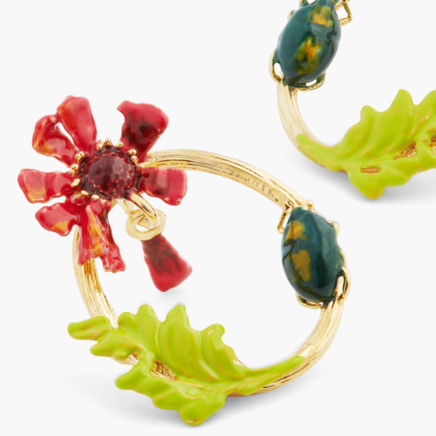 Ephemeral Flower And Scarab Beetle Hoop Earrings | ASTM1131