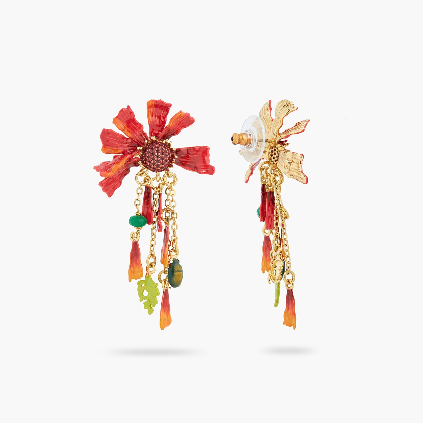 Ephemeral Flower And Scarab Beetle Dangling Earrings | ASTM1141