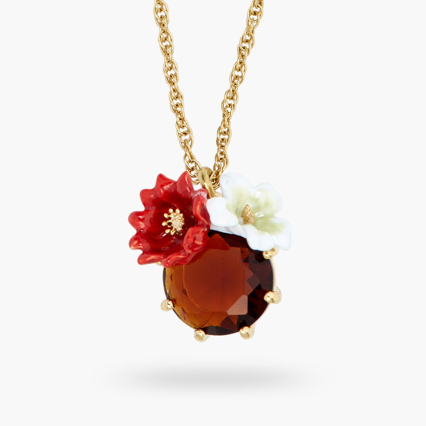 Two Flowers And Faceted Glass Pendant Necklace | ASTM3021