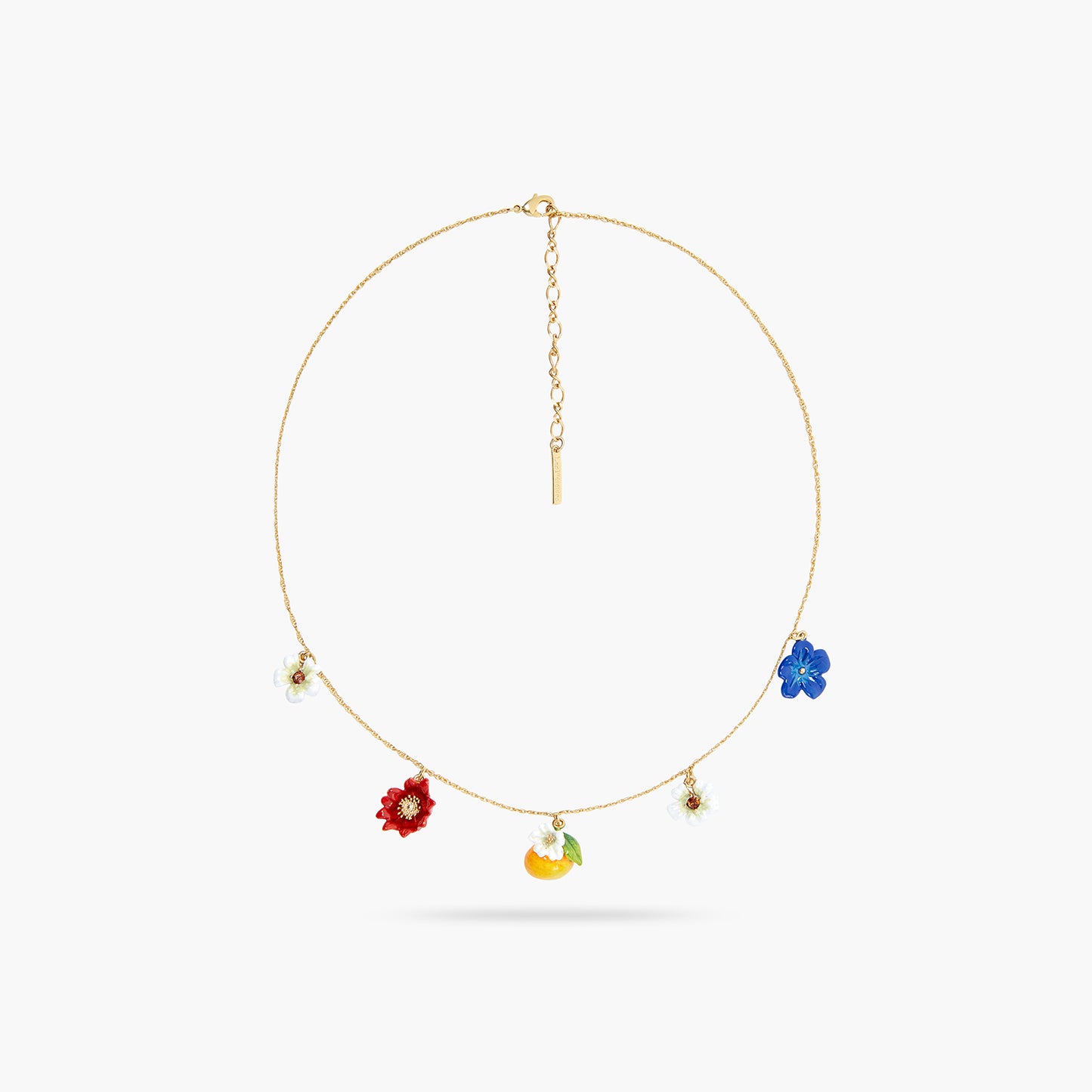 Blue, White And Red Flowers, Clementine And Butterfly Charm Necklace | ASTM3041