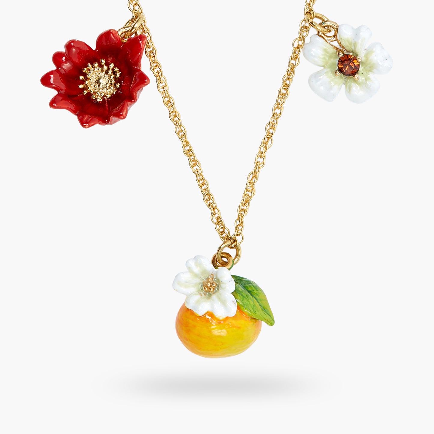 Blue, White And Red Flowers, Clementine And Butterfly Charm Necklace | ASTM3041