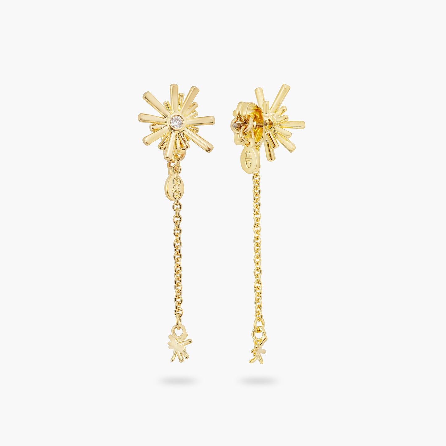 Gold Stars And White Stone Dangling Earrings | ATET1031
