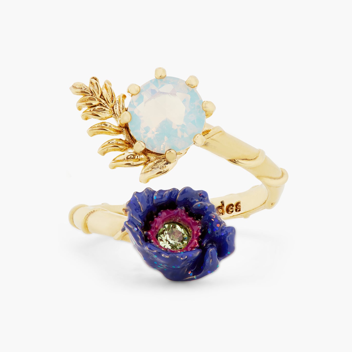 Anemone Flower And Crystal Adjustable Ring | ATFI6021