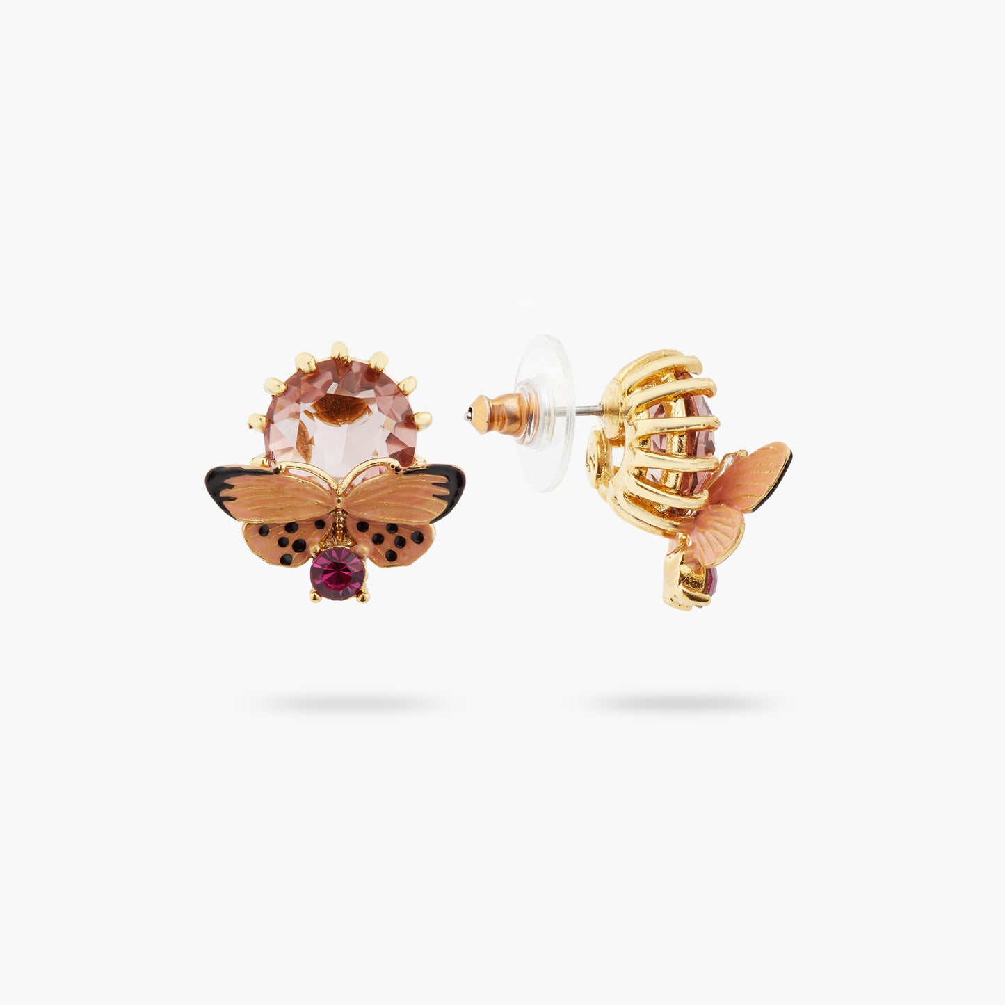 Enamelled Butterfly And Round Stone Earrings | ATLA1021