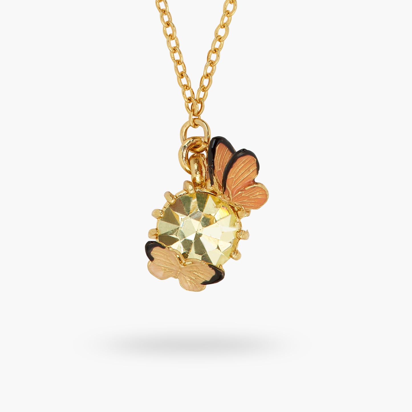 Enamelled Butterfly And Round Stone Pendant Necklace | ATLA3031