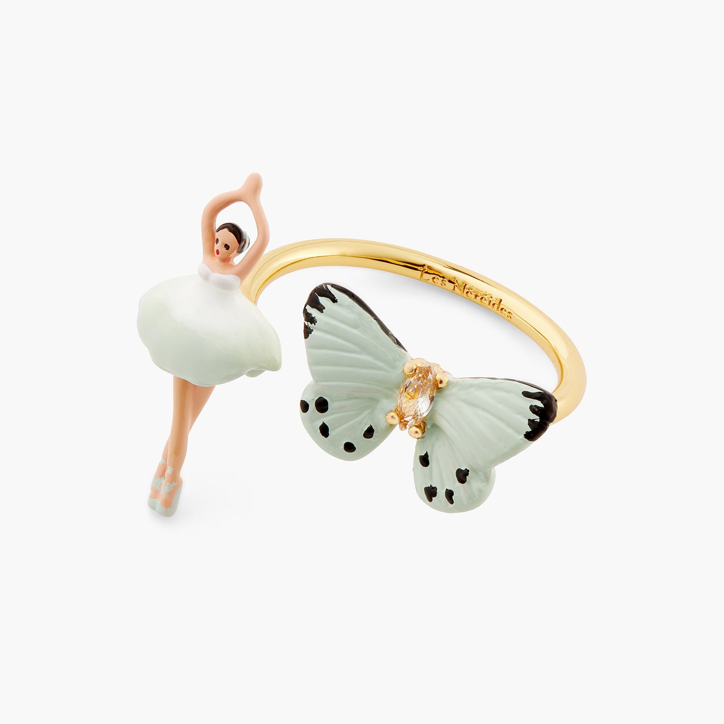 Mini Pas De Deux And Aqua Green Butterfly Adjustable Ring | ATMDD6011