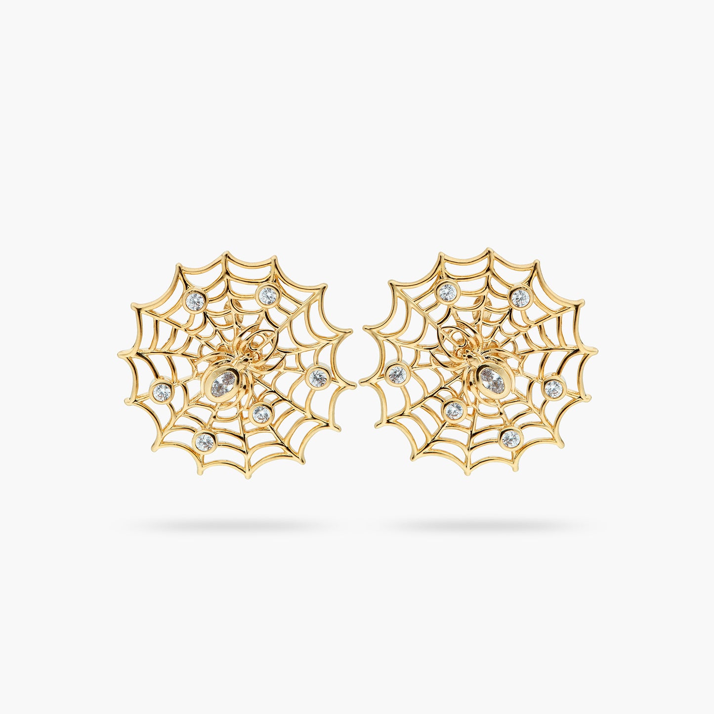 Golden Spider's Web And Crystal Earrings | ATNF1021