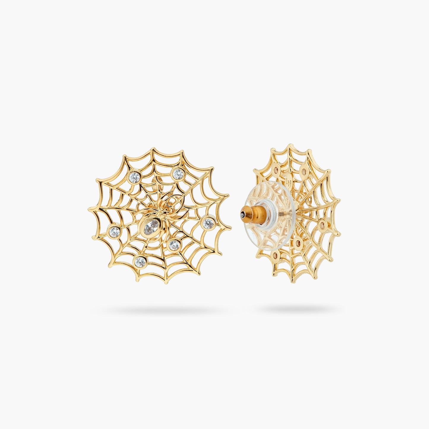 Golden Spider's Web And Crystal Earrings | ATNF1021