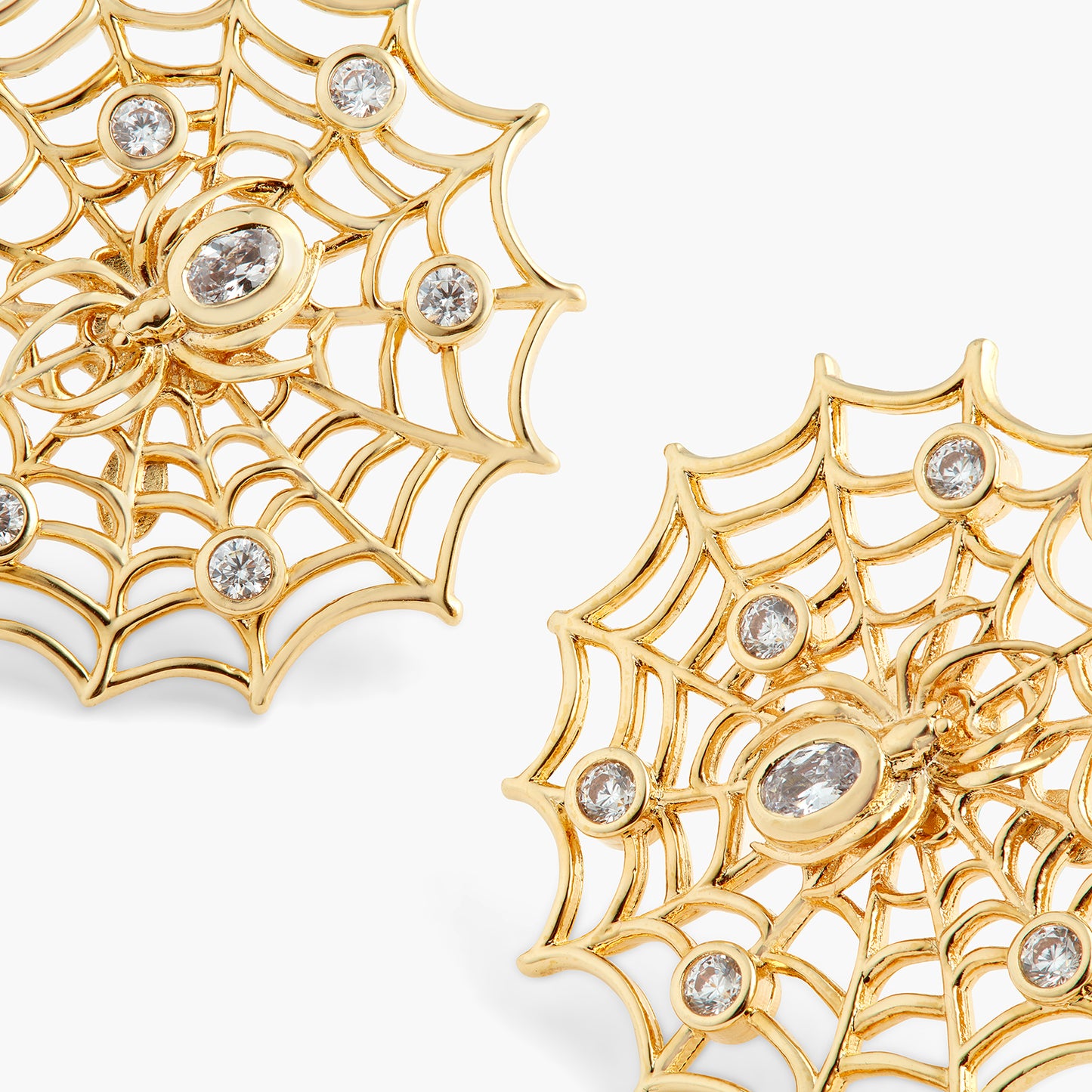 Golden Spider's Web And Crystal Earrings | ATNF1021