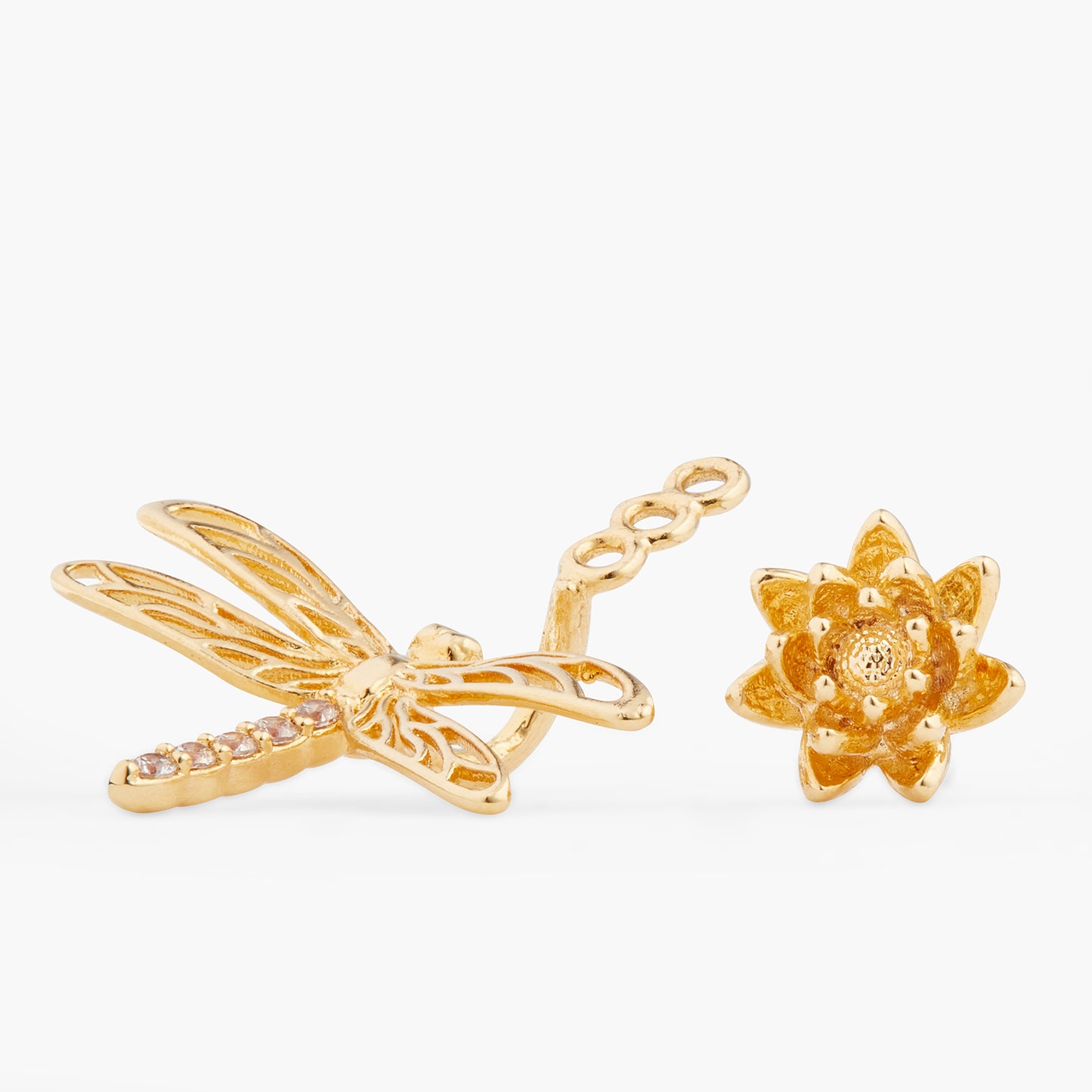 Dragonfly, Flower And Crystal Dangling Earrings | ATNF1061