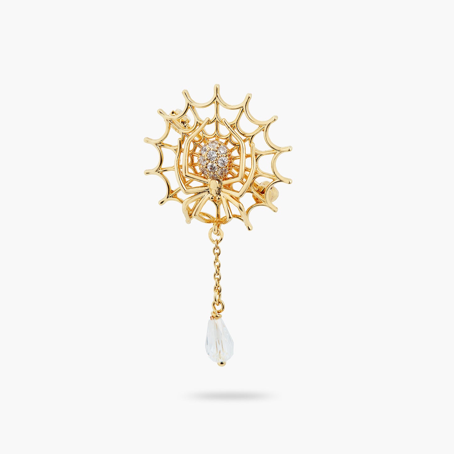 Spider's Web And Cut Crystal Dangling Brooch | ATNF5011